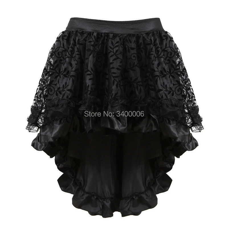 Skirt For Women Victorian Burlesque Costumes Gothic Steampunk Clothing Ruffled Chiffon Black Multilayer Lace Matching Corset