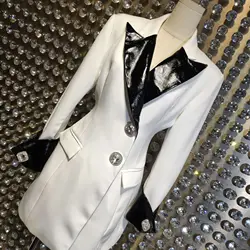 HIGH STREET-Blazer de manga larga para mujer, vestido con botones de diamantes, cuello de cuero con muescas, moda de diseñador, 2024