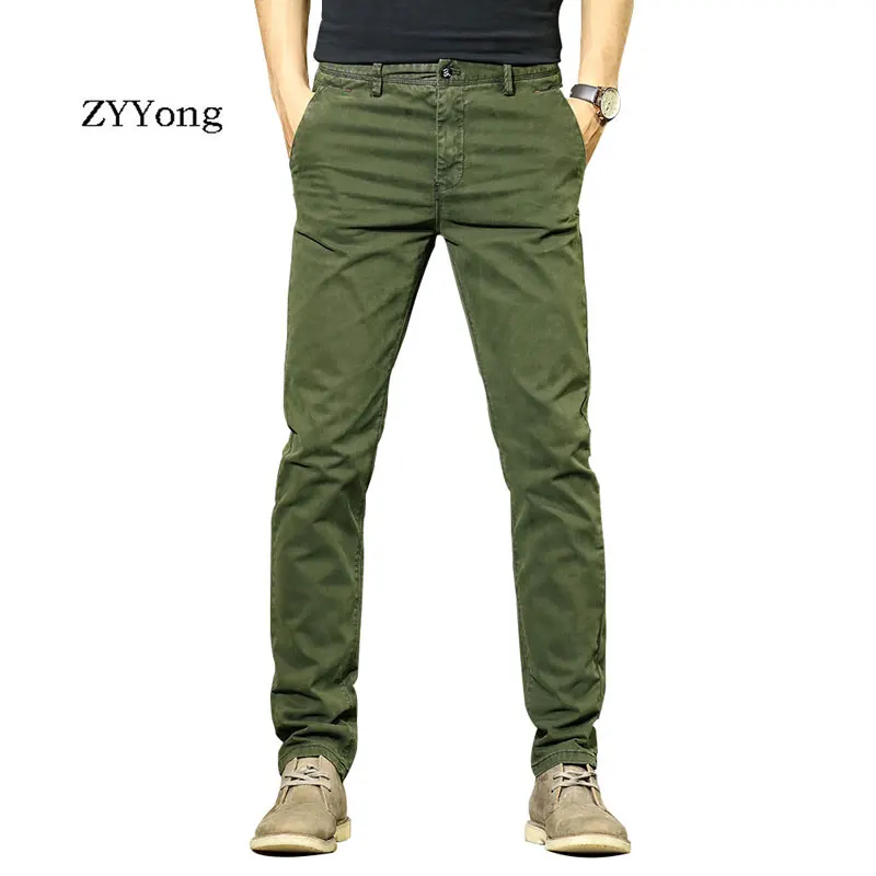 2020 New Men's Pants Cotton Youth Fashion Casual Outdoor Comfortable Slim Elasticity Straight Solid Color Black Trousers