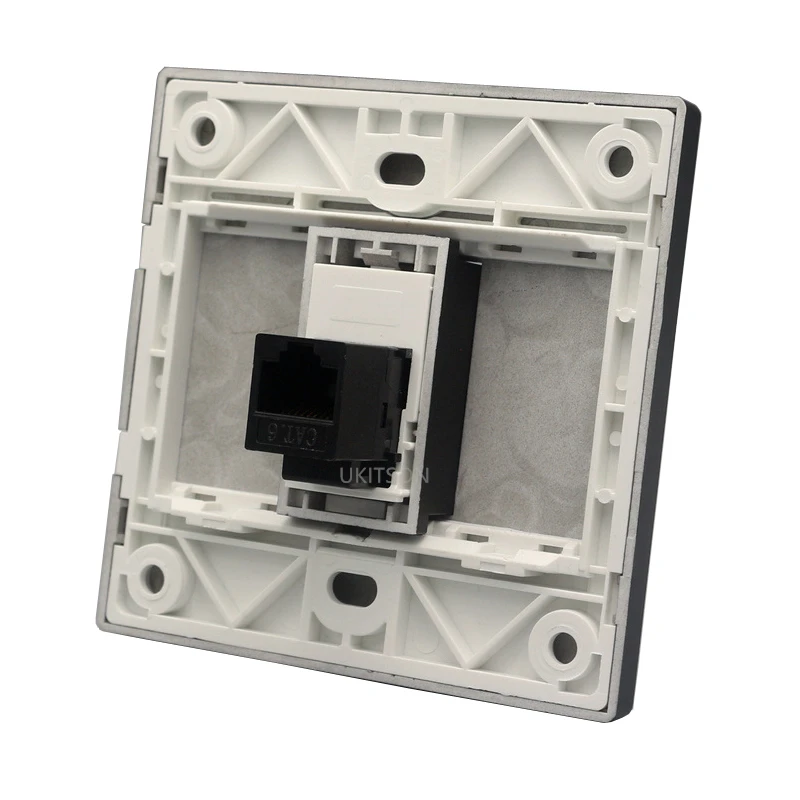 Black Color RJ45 LAN Faceplate Wall Panel With Female Straight CAT6 Shielded CAT.6A Keystone Jack Socket For Internet Extender