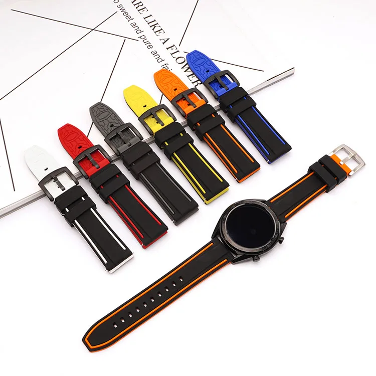 20mm 22mm 24mm 26mm Silicone Sport Strap Double Color Rubber Replacement Band for Samsung Galaxy Active2 Huawei Watch GT 2 46mm