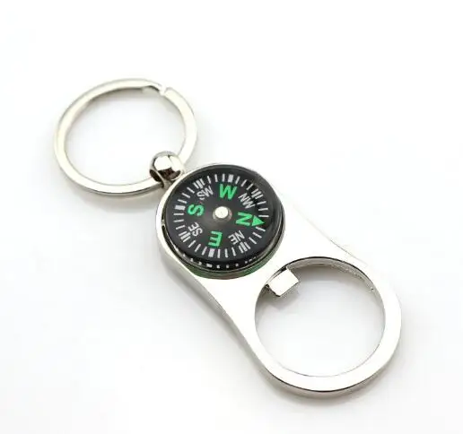 

Outdoor Compass Bottle Opener with Metal Key Ring Chain Keyring Keychain Metal Wine Beer Bottle Openers Bar Tool as Gifts