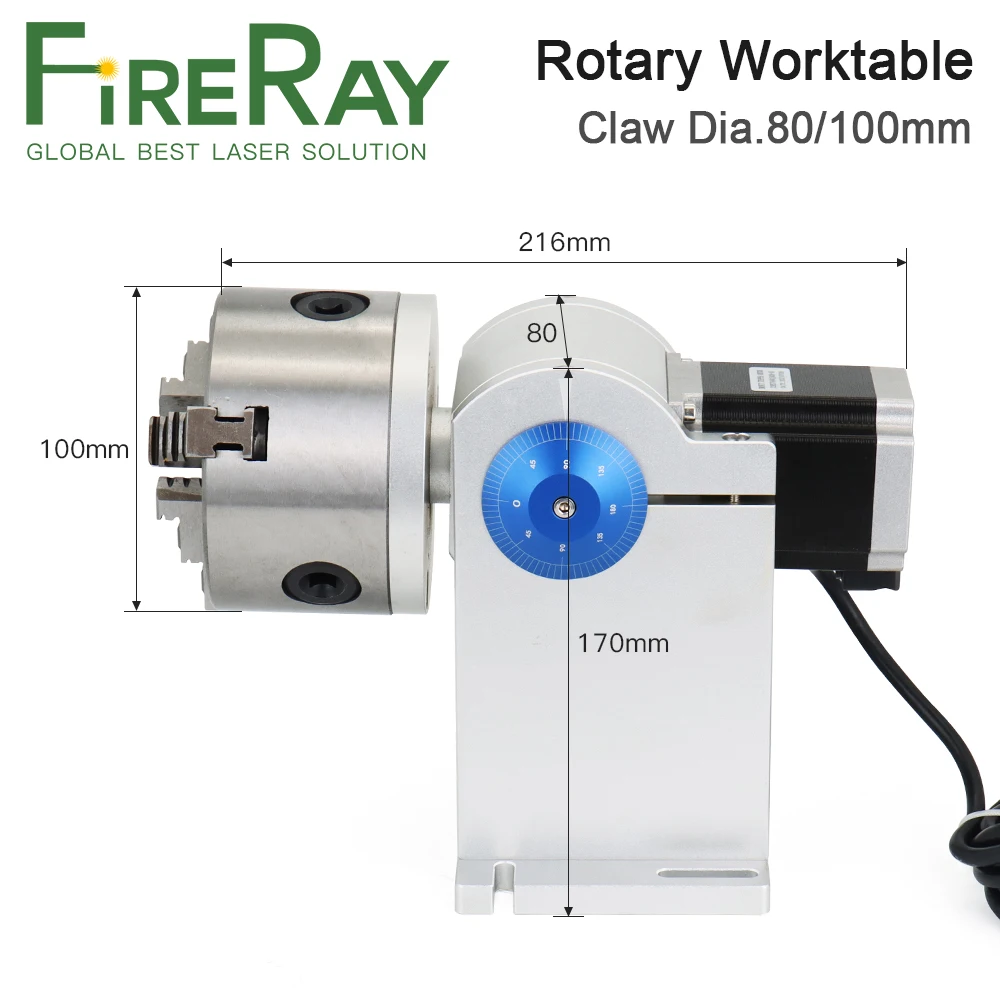 Fireray Rotary Worktable Chuck Diameter 80mm 100mm Rotary Attachment with Driver DM542 3500r/min for Fiber Laser Marking Machine