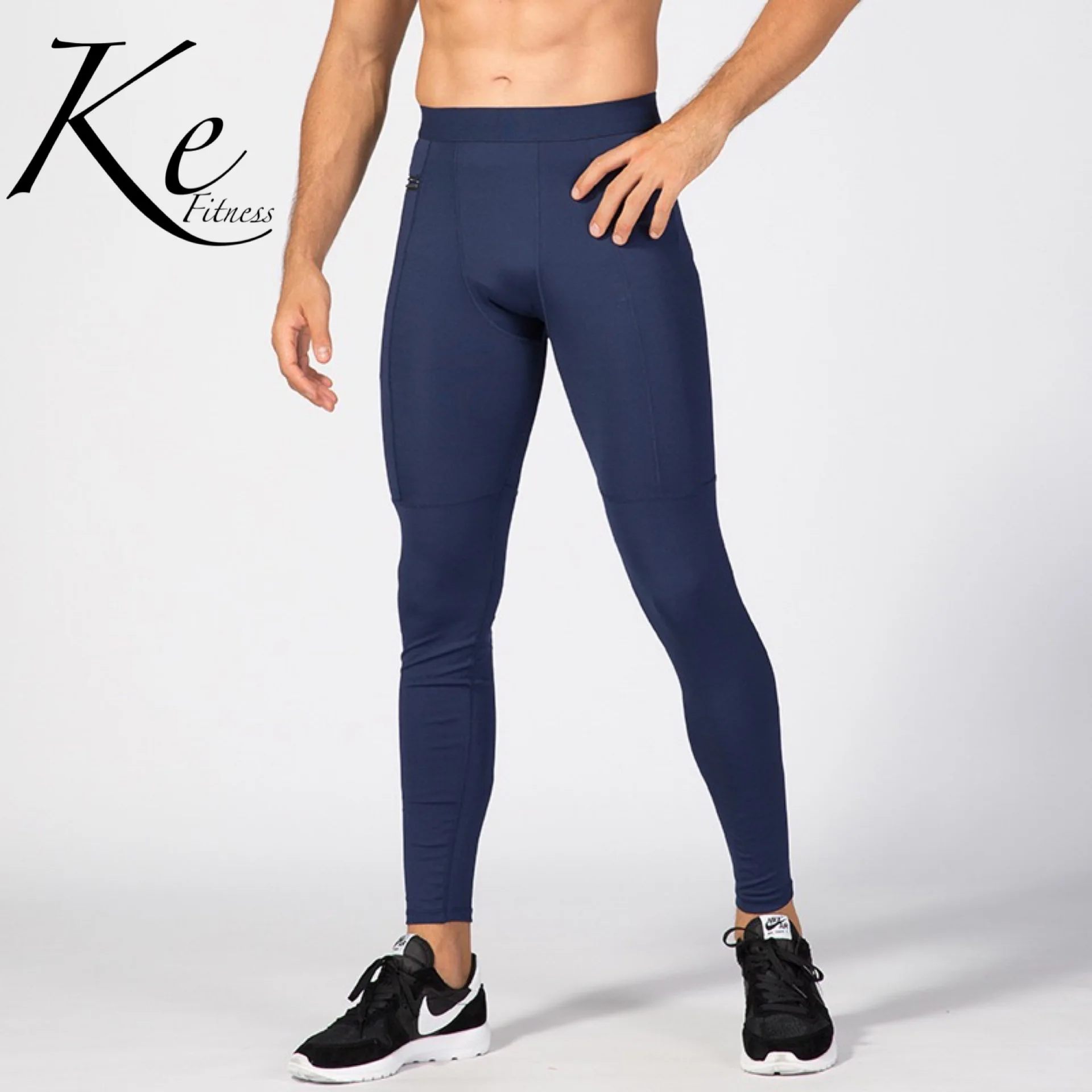 

KE002M Men's Zipper Pocket Fitness Pants PRO Sports Running Training Perspiration Quick-drying High Stretch Tights