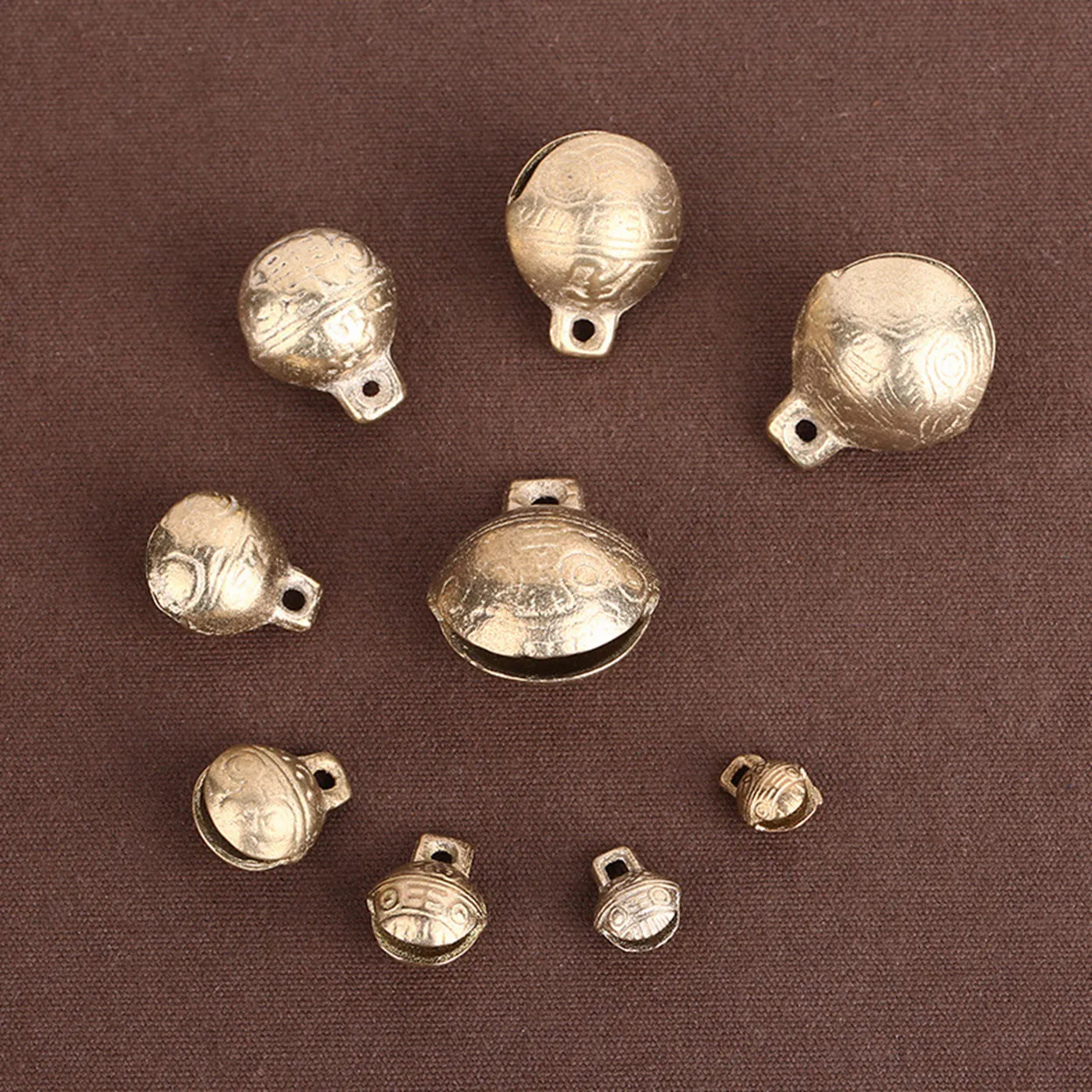 9~28mm Bronze Tibetan Brass Bells Beads Craft Charms Metal Ethnic With Loop