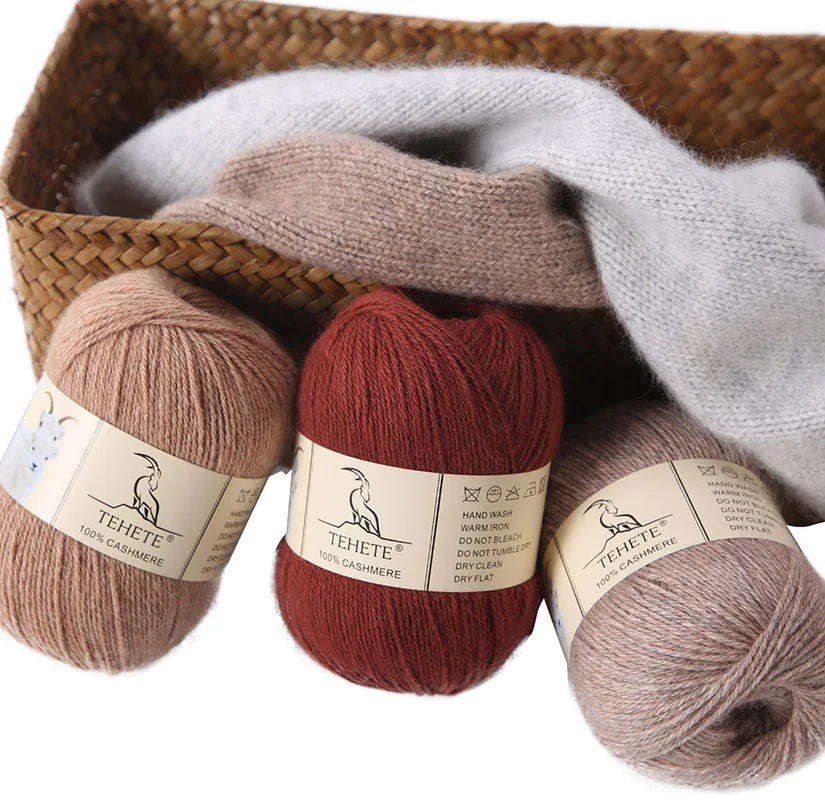 TEHETE 100% Cashmere Yarn for Crocheting 3-Ply Warm Plush Solid Soft Luxurious Fuzzy Knitting Yarn DIY Baby Clothes Sewing Scarf