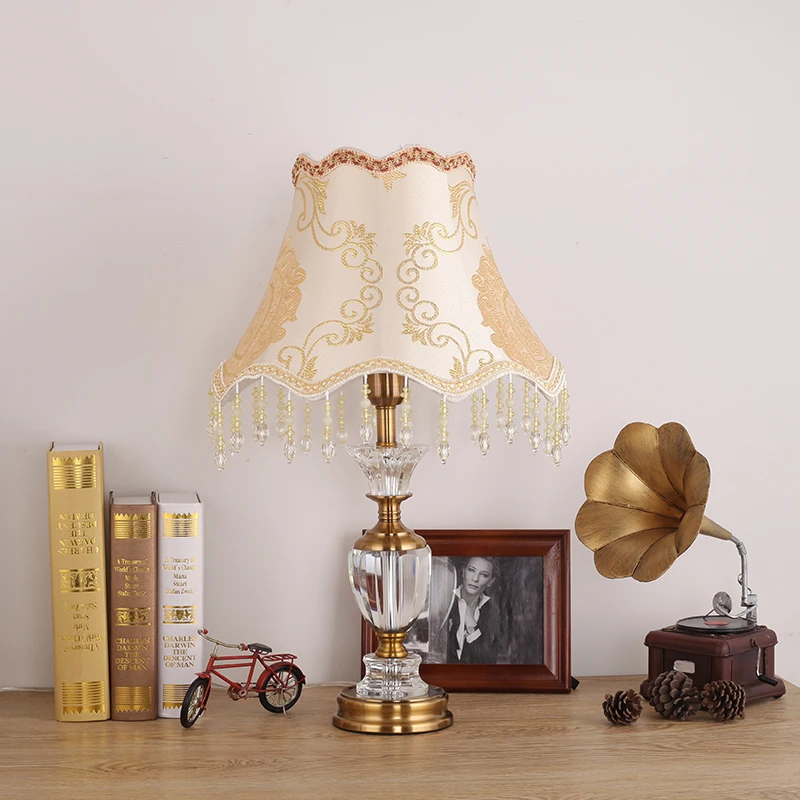 OURFENG LED Table Lamp Luxury Modern Desk Crystal Lamp Iron Bedside Decorative for Home Dining Room Bedroom Office