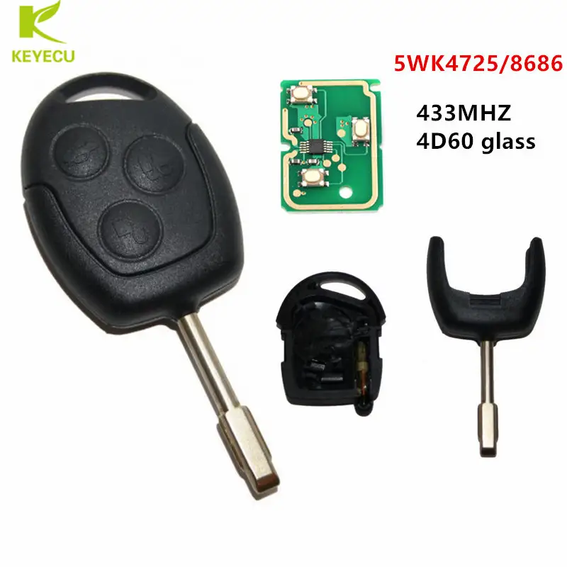 Puma Key Remote KEYECU 3 Button Remote Key and Transponder Chip 4D60 Glass for Ford ...