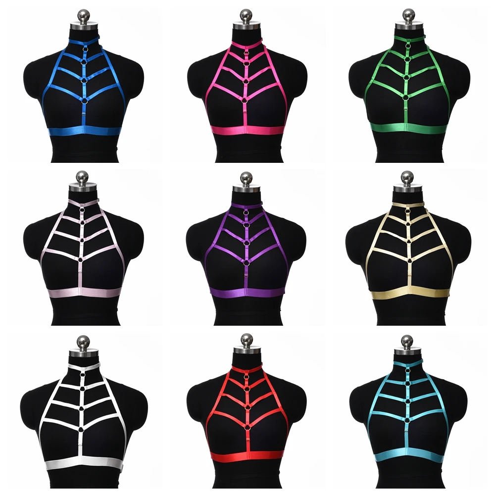 

Punk Goth Body Harness Cage Bra Handmade Hollow Adjustable Sexy Crop Top Pole Dance Bondage Lingerie Rave Wear Harness