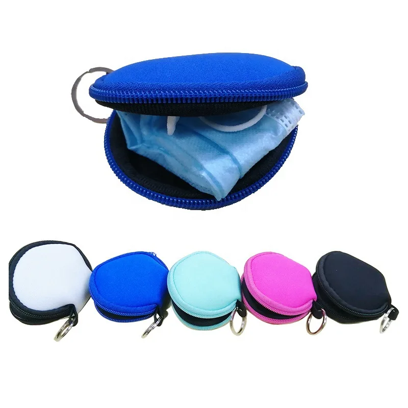 100Pcs/Lot Colorful Neoprene Earbud Holders Mask Storage Bag Earphone Bag Coin Change Purse wholesale