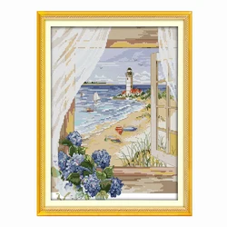 The view from the window counted 11CT 14CT Cross Stitch Kit Set DIY DMC The sea Cross-stitch Embroidery Needlework Home Decor