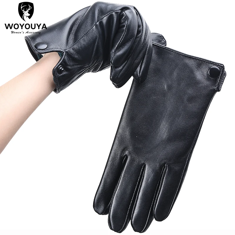 Guantes de piel de oveja suave de alta calidad para hombre, guantes de invierno para mantener el calor, guantes de cuero negro Simple, 8011Y