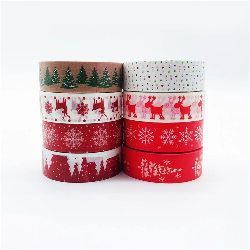 1PC Christmas Washi Tapes Snowflake Reindeer Stripes Kawaii Masking Tapes DIY Stickers Stationery Scrapbooking School Supplies