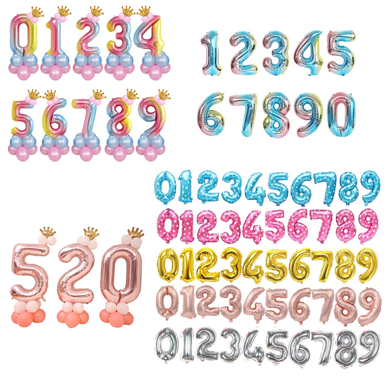 Number Balloons Party Decoration Baby Shower Pink Blue Rainbow Party Birthday Big Digital Foil Balloon Stand Parti Decor Table