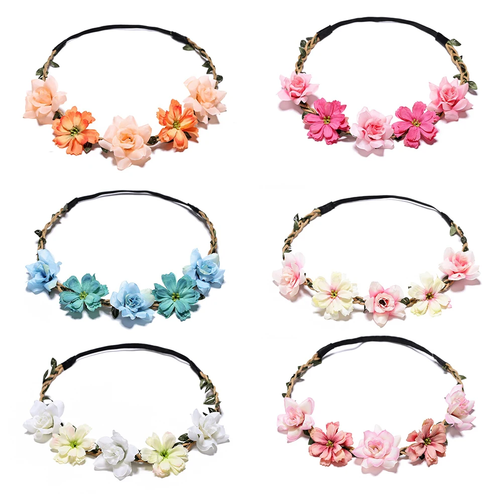 Wedding Flower Headband Girls Boho Flowers Headwear Children Hair Accessories Bride Wreath Beach Garland 2023 New Fashion