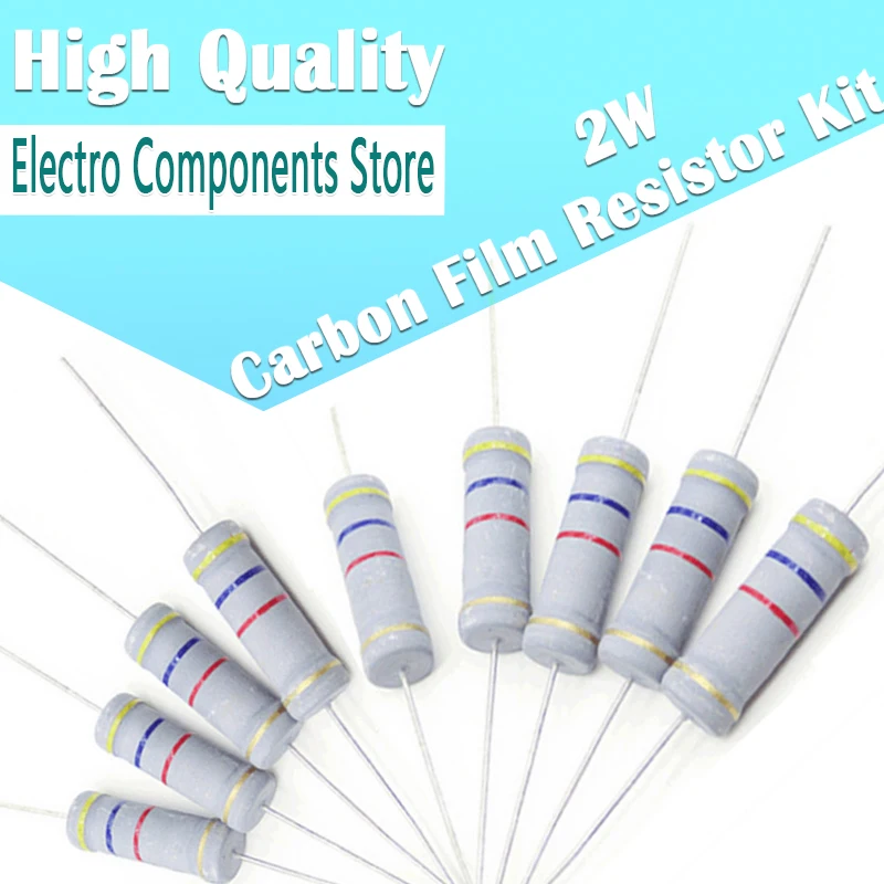 150Pcs/Lot 2W Carbon Film Resistor Kit 5% 1K~820K 30 Values Resistance Assortment Kit 1K 1K5 2K 2K7 3K3 10K 15K 20K 27K 33K 3K9