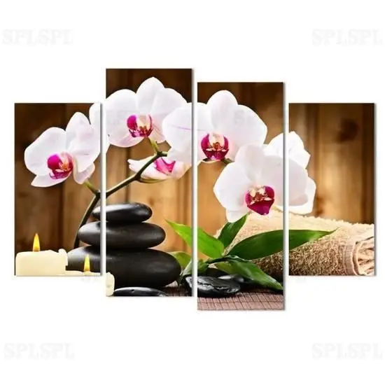 Unframed Top Wall Art Decoration Canvas Painting 4Pcs Spa Stone Flower Modern Printed Oil Pictures Beauty Home Living Room