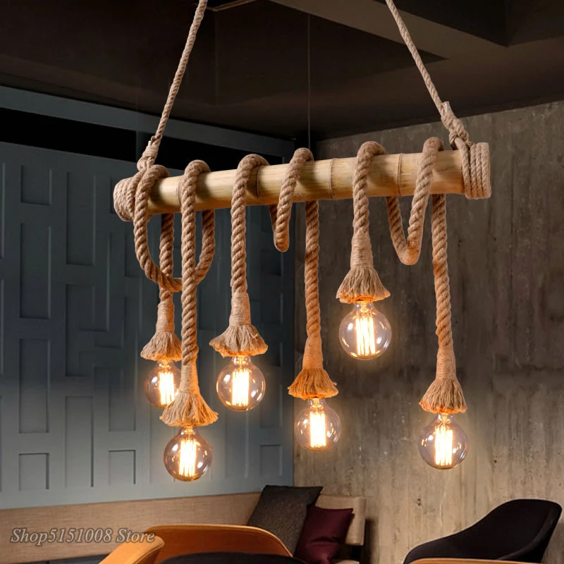 Vintage Country Hemp Rope Pendant Lights E27 Bulb Creative Hanging Lamp for Bedroom Dining Room Furniture Kitchen Light Fixtures