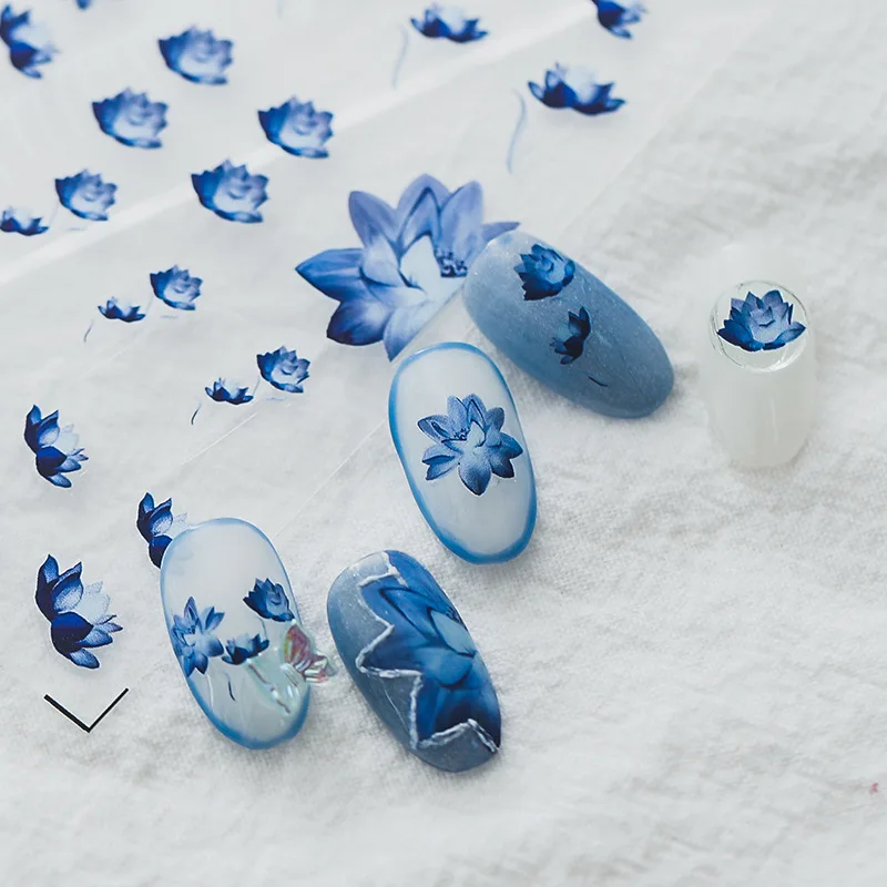 

DIY Blue Color Nail Art Sticker Adhesive Sticker Decals Ink Flower Image Nail Art Tattoo Decoration Z0519