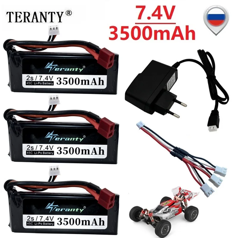 Original Wltoys 144001 2s 7.4 V 3500mAh rechargable Lipo battery and a Charger for Wltoys 1/14 144001 RC car boat Lipo battery