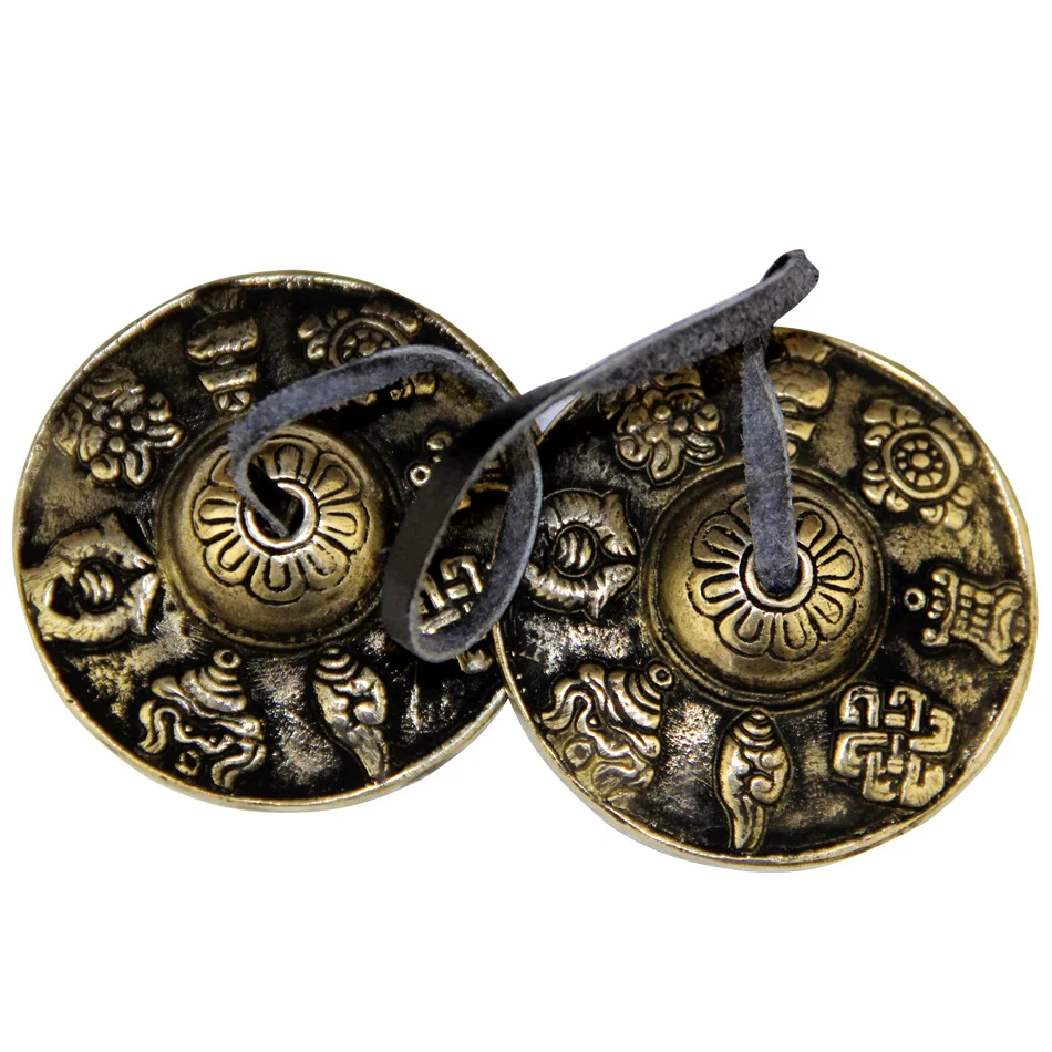 New Wholesale Dropping 2.6in/6.5cm Handcrafted Tibetan Meditation Tingsha Cymbal Bell with Buddhist Symbols Lucky Symbols