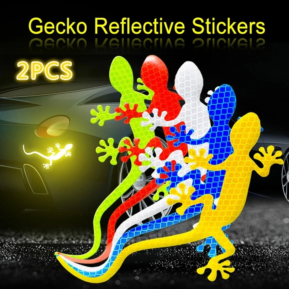 Pegatina reflectante para coche, cinta de marca de advertencia de seguridad, accesorios exteriores para coche, Reflector de luz de tira Gecko de advertencia de conducción nocturna, 2 uds.