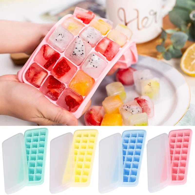 

New arrival 24 cubes silicone ice tray refrigerator ice making mold with silicone cover ice maker box for cold drink