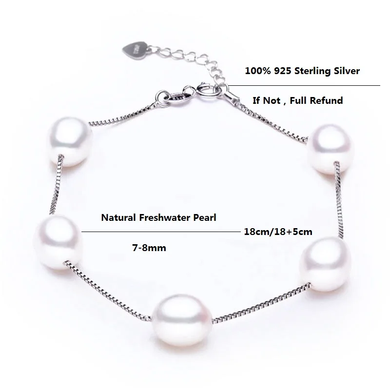 Charm Bracelet Pearl Jewelry Natural Freshwater Pearl Genuine High Quality  925 Sterling Silver Pearl Bracelets For Women Gift
