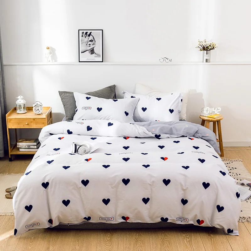 

2023 Four-piece bedding simple cotton double household bed sheet quilt cover thickening sanding dormitory bed sheet white love