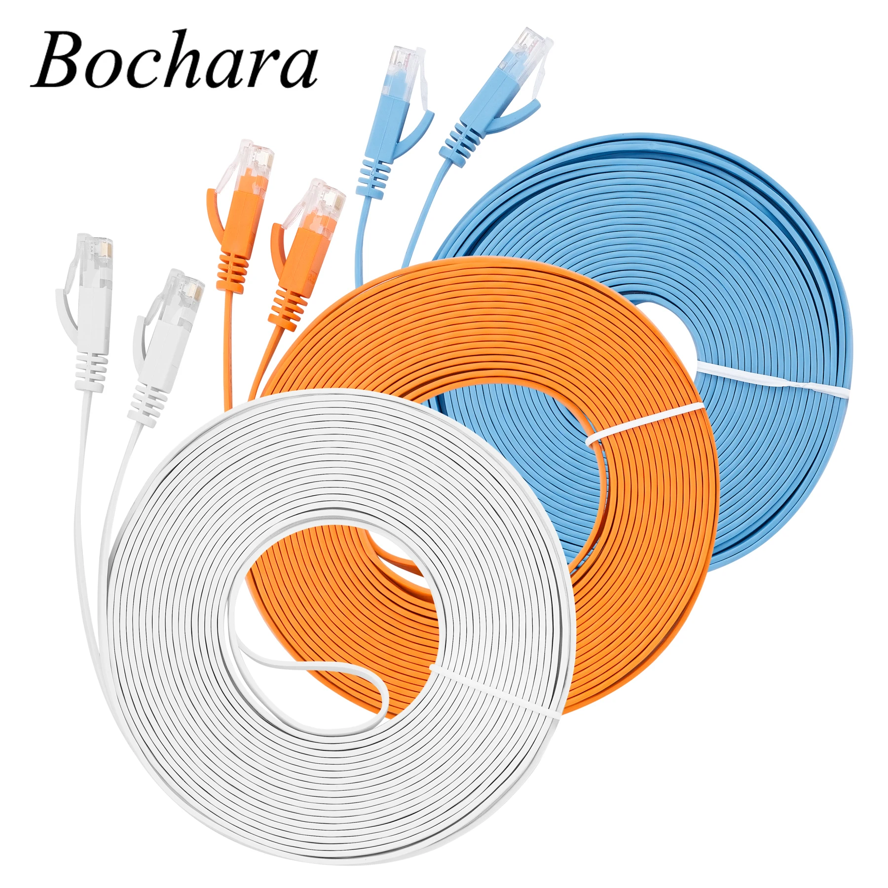 Bochara Flat CAT-6 RJ45 Network Ethernet Patch Cable For Modem Router LAN Network RJ45 Connector 50cm 1m 2m 3m 5m 10m 15m