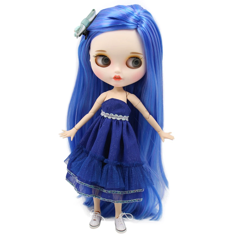 

ICY DBS Blyth Doll Carved lips Pouting mouth Matte customized face Deep blue hair hair 1/6 Joint body bjd DIY toy girl gift