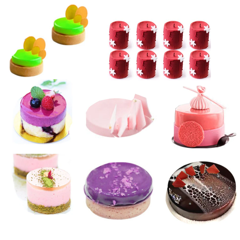 

10 Types Cylinder-Shaped Cake Molds 3D Round Silicone Dessert Mold Mousse Muffin Pan Cake Decorating Tools