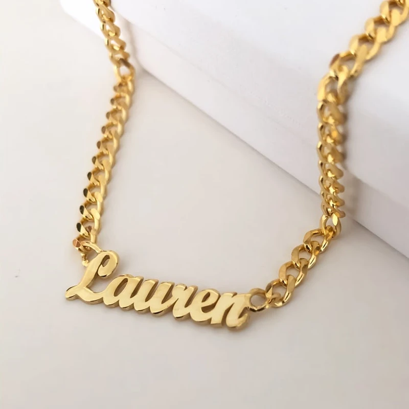 Gold Color Cuban Chain Customized Name Pendant Necklace Personalized Stainless Steel Nameplate Name Necklaces For Women Choker image 5