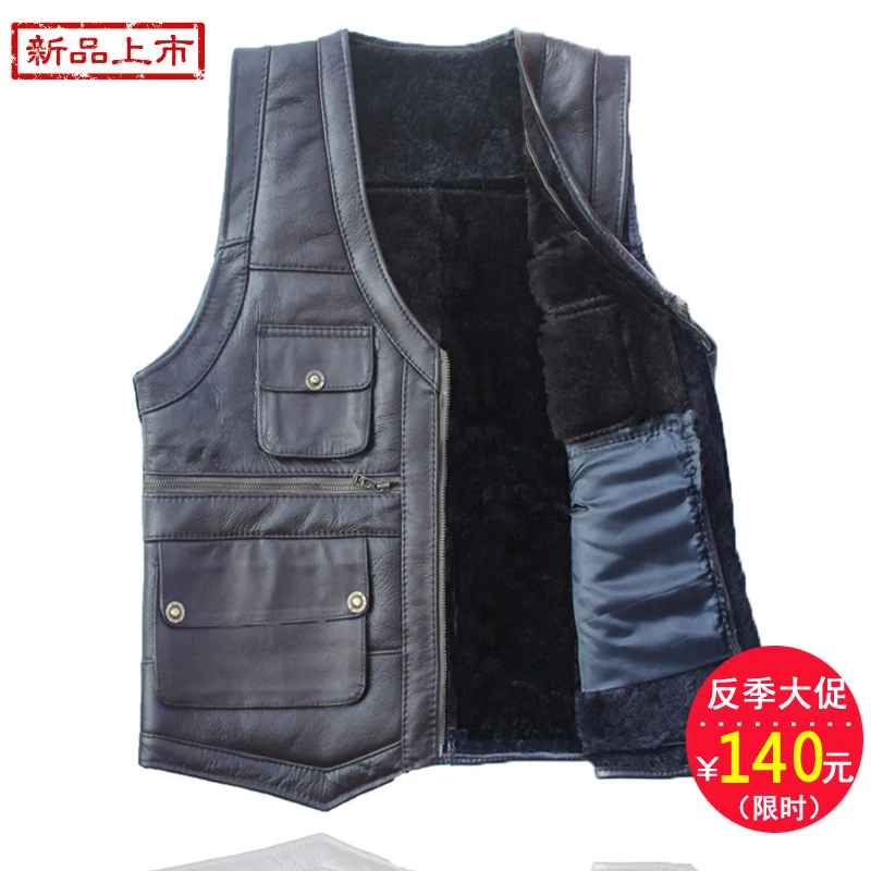 

Wool Vest Middle-Aged and Elderly Men's Fur Vest Sheepskin Warm Thickened Real Leather Cotton Vest Autumn and Winter Dad Wear