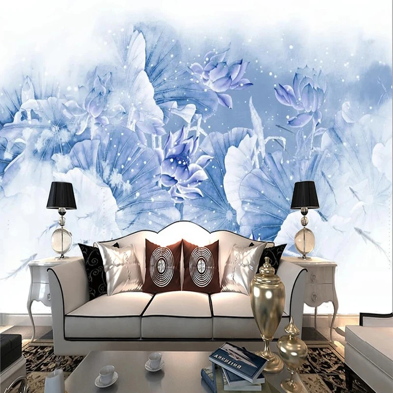 

Custom Wallpaper Modern Beautiful New Chinese Artistic Conception Ink Lotus Pattern TV Background Wall Painting Papel De Pared