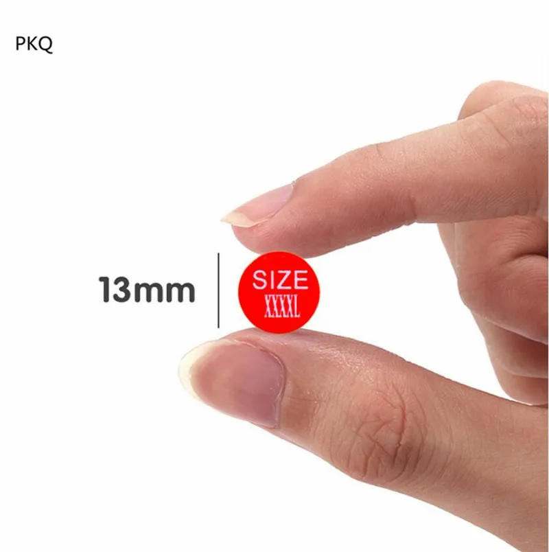 1980/1 مجموعة الأحمر الملابس حجم ملصق 13 مللي متر مستديرة ذاتية اللصق العلامات ورقة ملصق حجم التسمية XS/S/M/L/XL/XXL/XXXL حجم