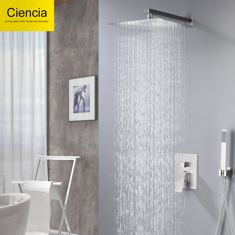 

Ciencia Shower Combo Set 12" Inch Rain Showerhead with Handheld Combo Wall-mounted Shower Trim Kit with Rough-In Valve