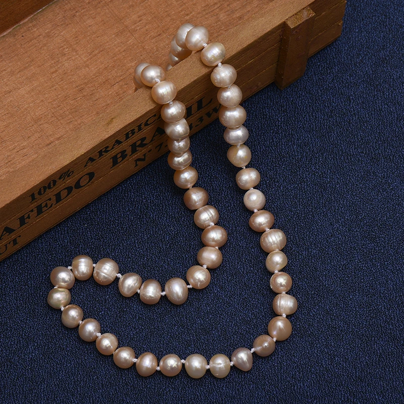 Pink Natural Freshwater Pearl Beads High Quality Necklace Round DIY Tie Elegant Necklace Jewelry Making 18inches