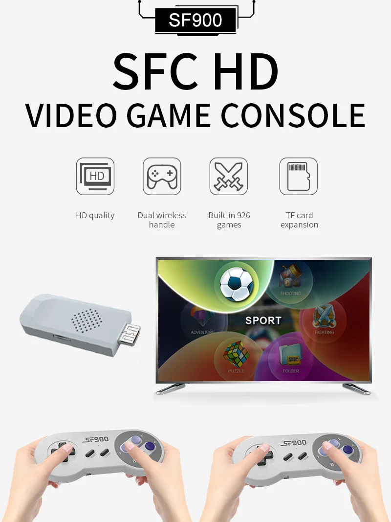 

SF900 4K HD To TV Video Game Console 2.4G Wireless Game Controller For PS1/FC/GBA Retro TV Dendy Game Console 926 Classic Games