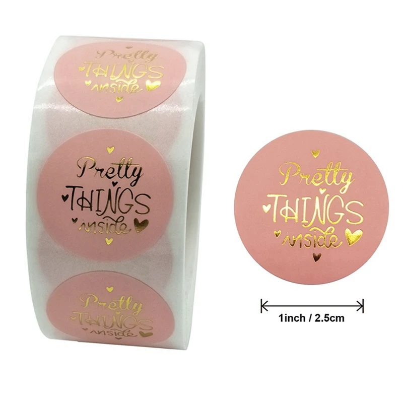 100-500pcs 1inch Round Pretty Things Inside Stickers Pink Gold Thank you stickers Handmade Gift Packaging Business Seal Label