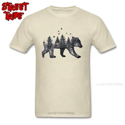 100% Cotton T-shirt Men Beige T Shirt Vintage Tshirts Bear Forest Tops Art Design Fashion Clothing Plus Size Short Sleeve Tees