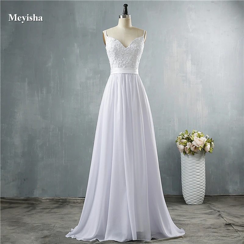 

ZJ9113 Elegant Spaghetti Straps Beach Wedding Dresses Boho Bridal Gowns Sleeveless Backless Wedding Party Gowns