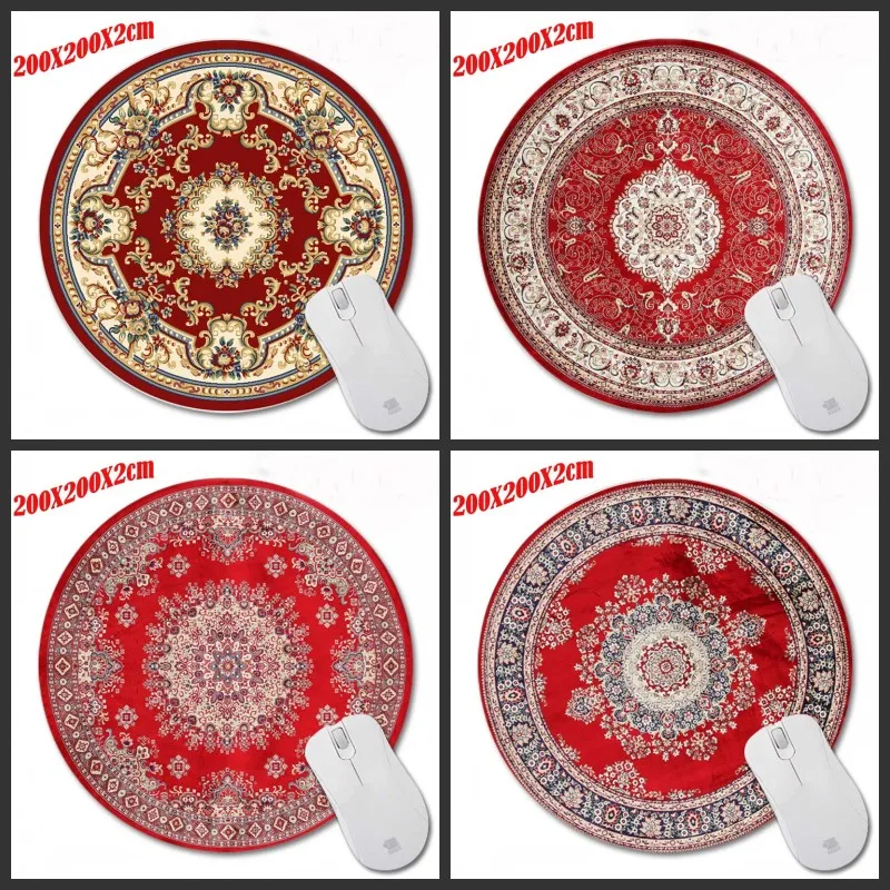 

Mairuige 200*200*2mm Print Red Persian rug Customized Non-Slip Rubber 3D Printing Gaming Notebook Round small mouse pad