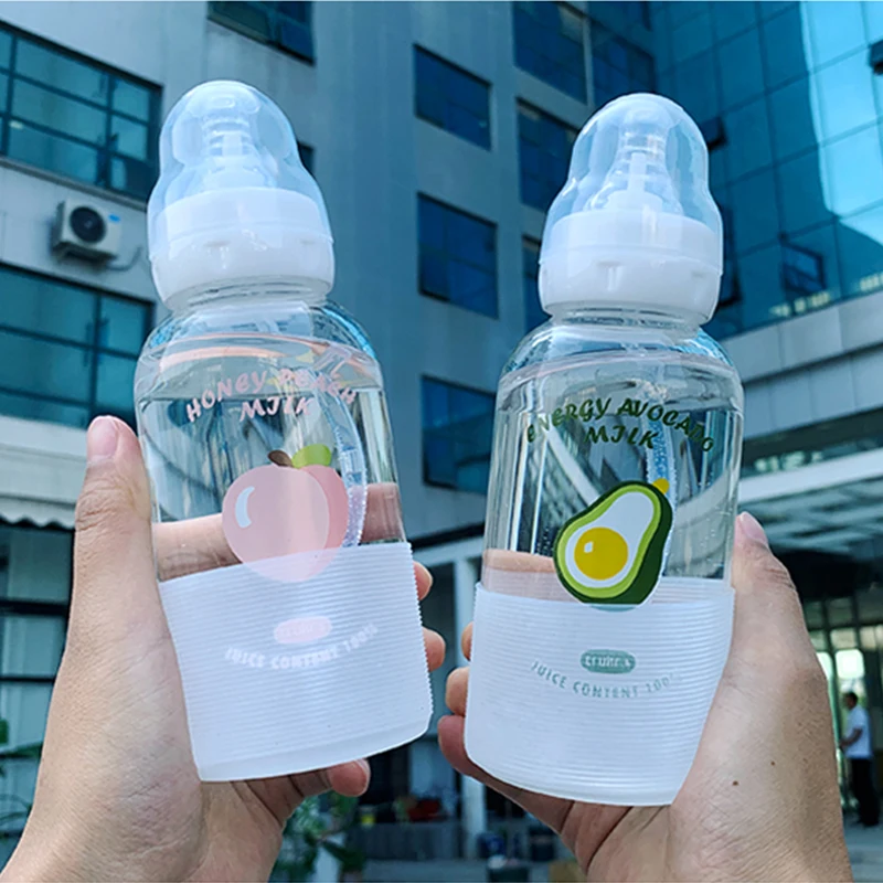 Cute Fruit Water Bottle, Transparent Glass, Creative Fashion, Personality Straw Pattern, Female Student, Couple Portable Cup