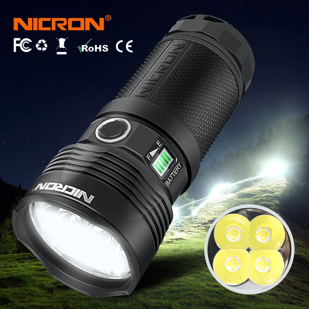 NICRON B400 LED Tactical Flashlight Super Bright 12,000LM High Lumen Beam distance 346m Torch Light Waterproof Explosion proof