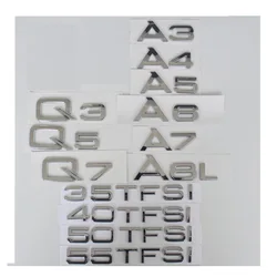 Letras cromadas para Audi, insignias de emblemas para Audi A3, A4, A5, A6, A7, A8, A4L, A6L, A8L, Q3, Q5, Q7, Q8, 35, TFSI 40, TFSI 45, TFSI 50, TFSI 55, TDI