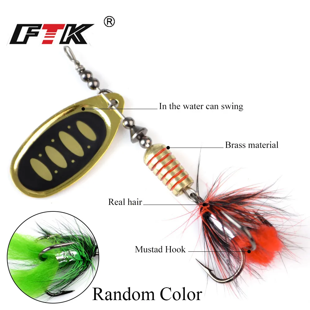 FTK-señuelo metálico para pesca, cebo giratorio de 7,5g, 12g, 17,5g, señuelos de lubina con pluma, anzuelos triples para pesca de Lucio