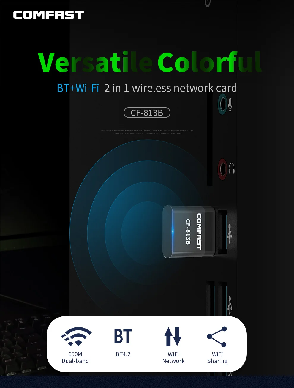 Беспроводная сетевая карта 2 в 1, 650 Мбит/с, с поддержкой Wi-Fi и Bluetooth