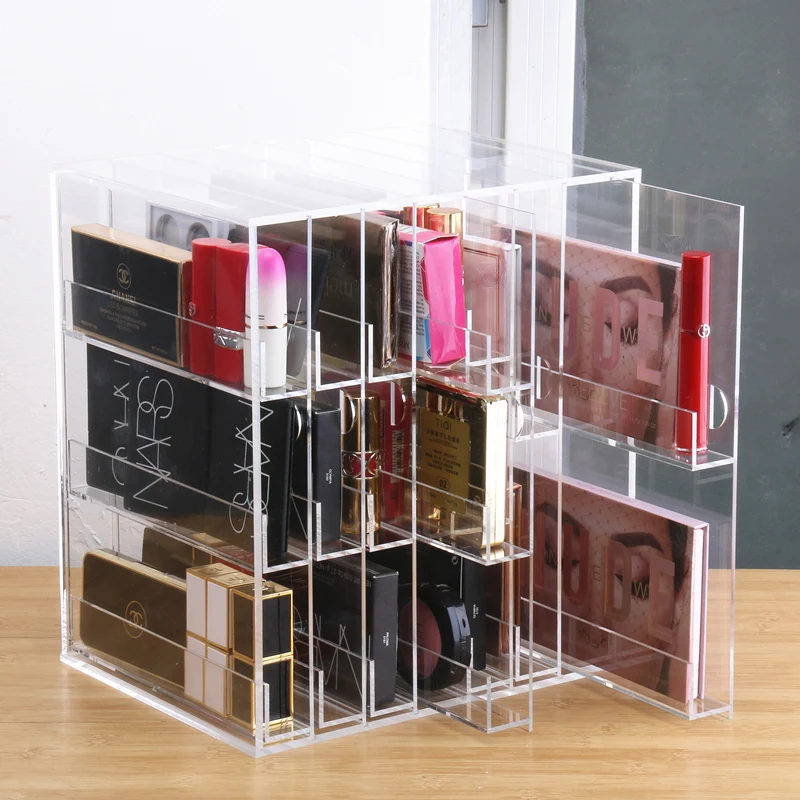 Eye Shadow Plate Vertical Storage Box Drawer Acrylic Transparent Lipstick Make Up Cosmetic Organizer Display Stand Basket Holder