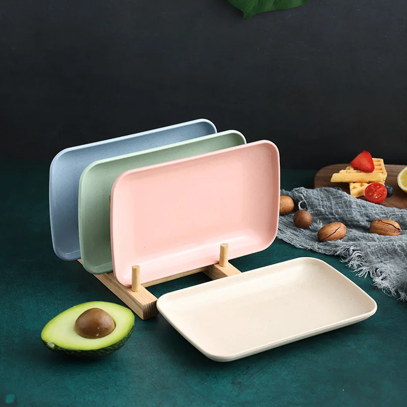 Creative Wheat Straw Rectangular Plate Melamine Healthy Tableware Utensils Dessert Sushi Pasta Plate Dishes Kitchen Cooking